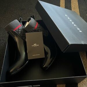 Coach Rivington Rain Booties Black Signature Size 7B